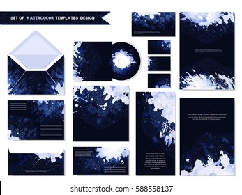 Card, poster, banner, layout digital watercolor templates set. Vector illustration.