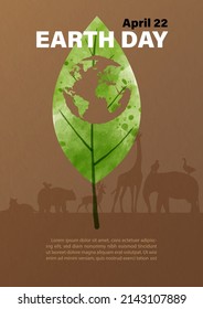 Card and poster campaign of Earth day in watercolor and flat style with vector design.