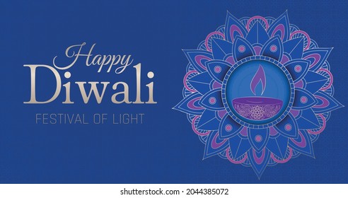 Card Poster For Diwali, Festival Of Light, Blue And Purple Colours