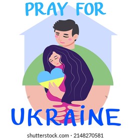 card pray for ukraine. family hugs. vector illustration