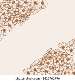 Card with primula. Graphics. Botanical drawing.