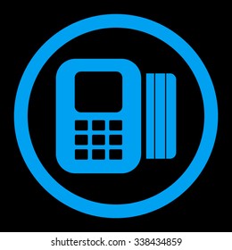 Card Processor vector icon. Style is flat rounded symbol, blue color, rounded angles, black background.