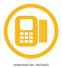 Card Processor vector icon. Style is flat rounded symbol, yellow color, rounded angles, white background.