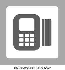 Card Processor vector icon. Style is flat rounded square button, dark gray and white colors, silver background.