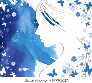 card with the profile of woman, Vector illustration of Woman's silhouette