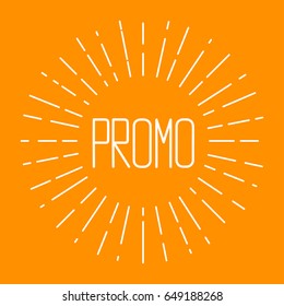 Card promo with starburst. Orange retro banner sunburst. Vector illustration