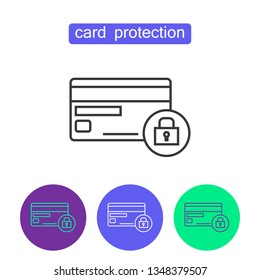 Card protection outline icons set. Editable stroke financial safety sign for mobile application. Credit card with lock vector illustration isolated on white background. Secure payments and transfers