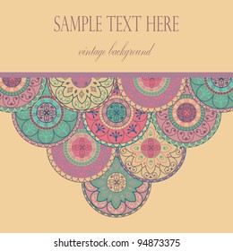 card with a pyramid of circles in retro pastel colors on a beige background