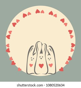 Card with a rabbit family. Happy Valentines Day card.