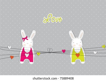 Card with rabbits in love