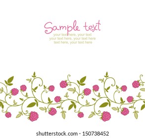 card with raspberries background. horizontal seamless pattern.