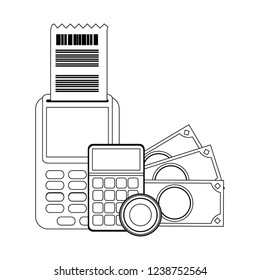 Card reader with cash and calculator in black and white