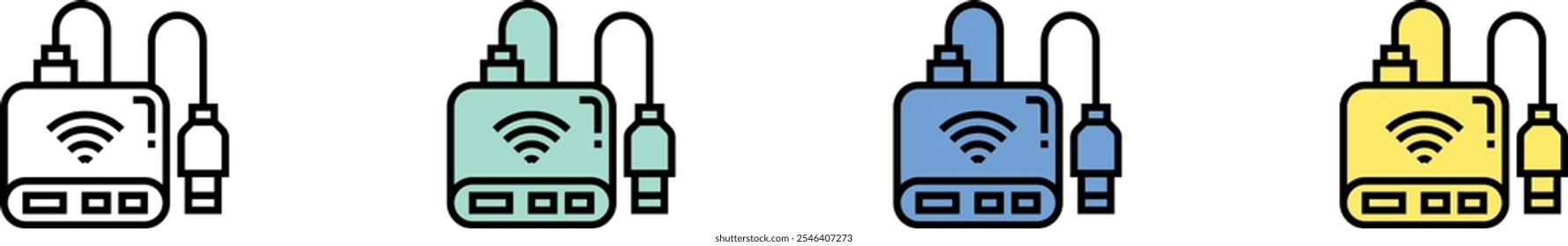 card reader icon. Outline, Green, Blue and Yellow Style Design Isolated On White Background