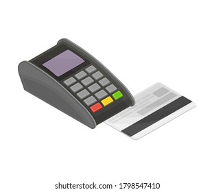 Card Reader Reading Credit Card Information as Payment Transaction Vector Isometric Illustration