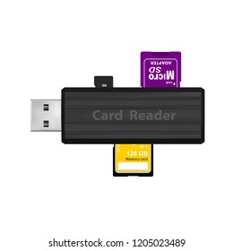 Card reader for reading memory cards in vector.Card reader for data transfer from a flash drive.