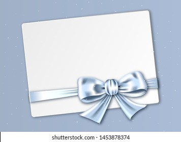  Card with realistic bow and ribbon. Template for greeting card or invitation. Vector