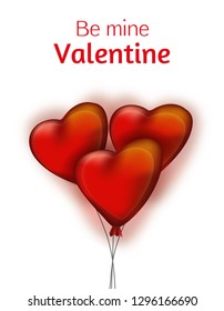 A card with realistic heart shaped air balloons. Vector illustration