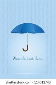 Card with realistic umbrella and rain. Vector illustration