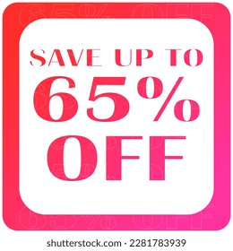 Card red background white 65 percent discount off
