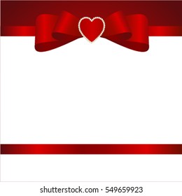 Card with red bow, has space for text on background. Vector image.