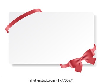 Card with red bow and ribbon. Vector illustration