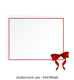 Card with red bow,has space for text on background. Vector image.
