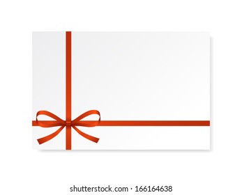 Card with red gift bow with ribbons, vector