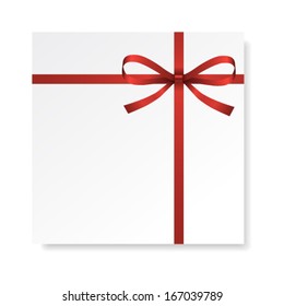 Card with red gift bow with ribbons, vector