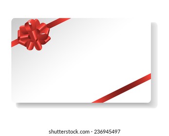 Card with red gift bow with ribbons. Vector illustration