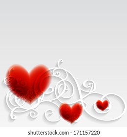 Card with red heart and pattern. Vector illustration