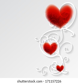 Card with red heart and pattern. Vector illustration