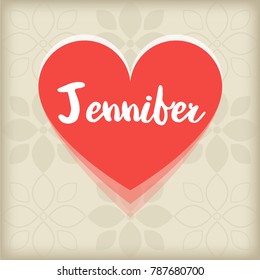 Card with red heart. Saint Valentines day greeting with name