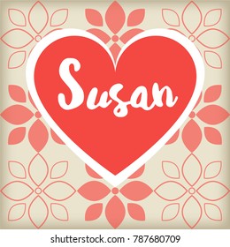 Card with red heart. Saint Valentines day greeting with name