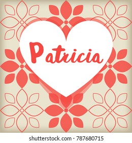 Card with red heart. Saint Valentines day greeting with name