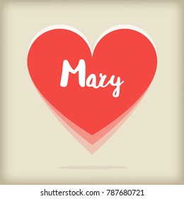 Card with red heart. Saint Valentines day greeting with name