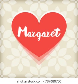 Card with red heart. Saint Valentines day greeting with name