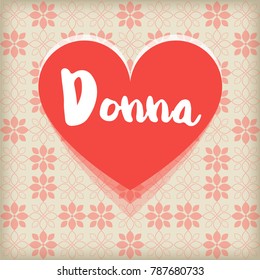 Card with red heart. Saint Valentines day greeting with name