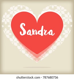 Card with red heart. Saint Valentines day greeting with name