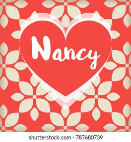 Card with red heart. Saint Valentines day greeting with name