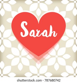 Card with red heart. Saint Valentines day greeting with name