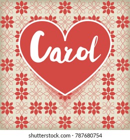 Card with red heart. Saint Valentines day greeting with name