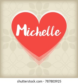 Card with red heart. Saint Valentines day greeting with name. Personal card