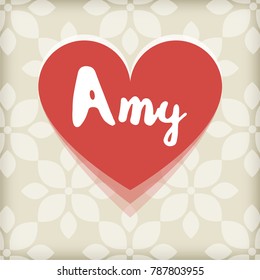 Card with red heart. Saint Valentines day greeting with name. Personal card