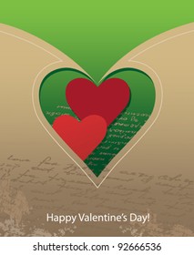 Card with red hearts. Vector illustration.