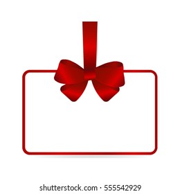 Card with Red Ribbon And A Bow , has space for text on white  background