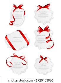 Card with Red Ribbon and Bow Set. Vector illustration EPS10