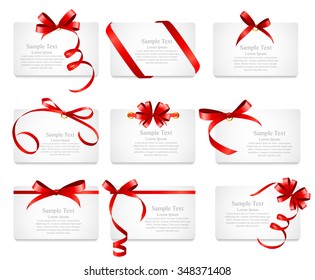 Card with Red Ribbon and Bow Set. Vector illustration EPS10