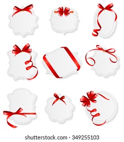 Card with Red Ribbon and Bow Set. Vector illustration EPS10