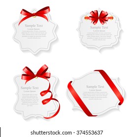 Card with Red Ribbon and Bow Set. Vector illustration EPS10