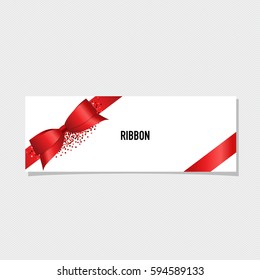 Card with red ribbon and bow. Vector illustration.